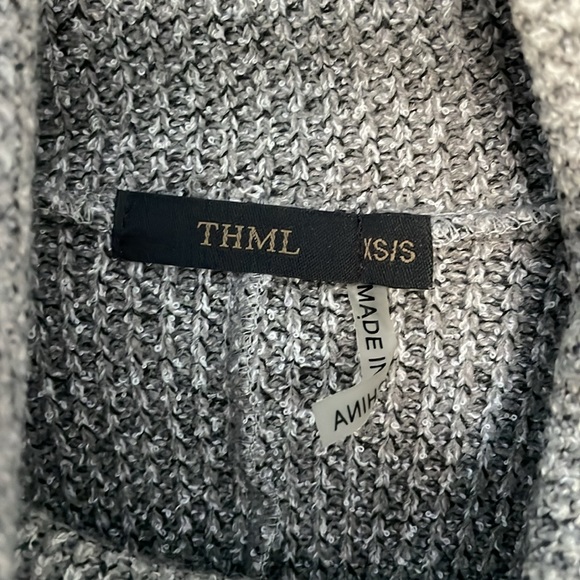 THML Gray/Brown Turtleneck Open Side Poncho With Faux Leather Ties XS/S - Picture 3 of 6